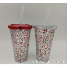 Tumbler dinding ganda 16oz dengan kilau